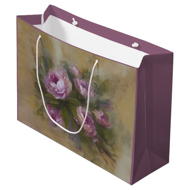 Pink / Purple Roses Large Gift Bag (Front Angled)