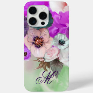 PINK PURPLE ROSES,WHITE ANEMONE FLOWERS MONOGRAM iPhone 15 PRO MAX CASE