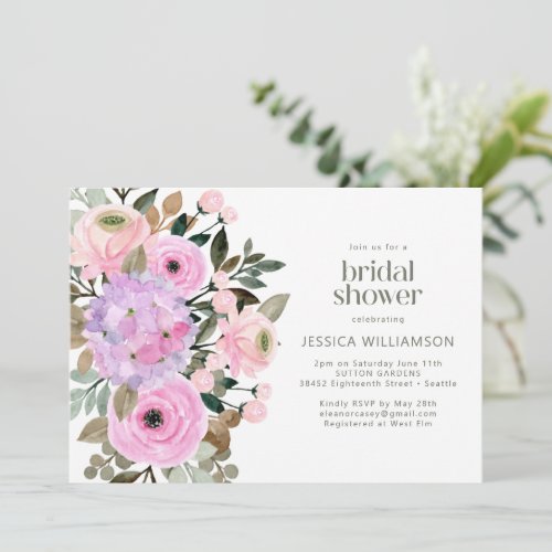 Pink Purple Rustic Garden Floral Bridal Shower Invitation