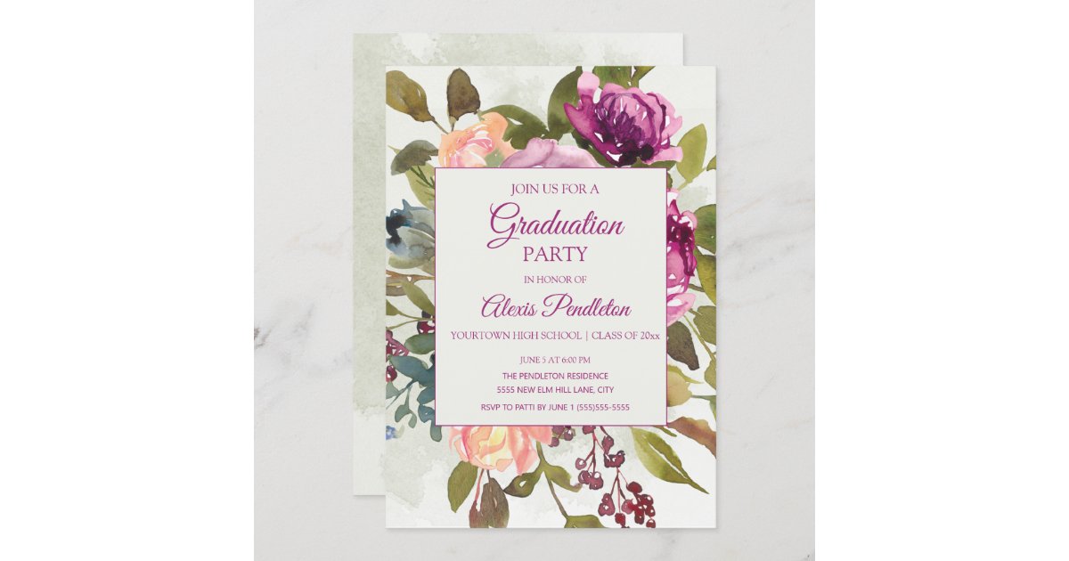 Pink Purple Sage Green Graduation Party Invitation | Zazzle