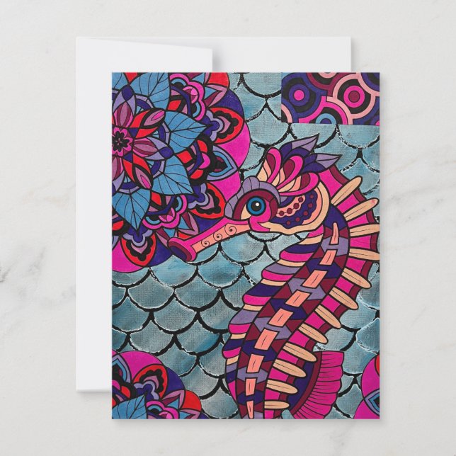 Pink & Purple Seahorse Note Card (Front)