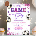 Pink Purple Sequin Soccer Girl Birthday Invitation<br><div class="desc">Pink Purple Sequin Soccer Girl Birthday Invitation,  It's Game Time Girl Birthday Invite,  Editable Sports Kids Birthday Party</div>