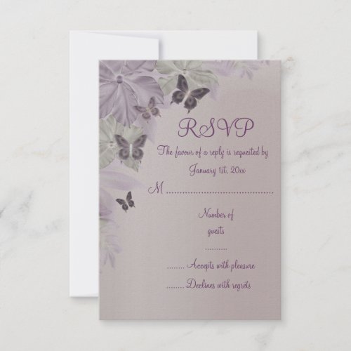 Pink  Purple Shimmer Butterfly Sweet 16 RSVP Card