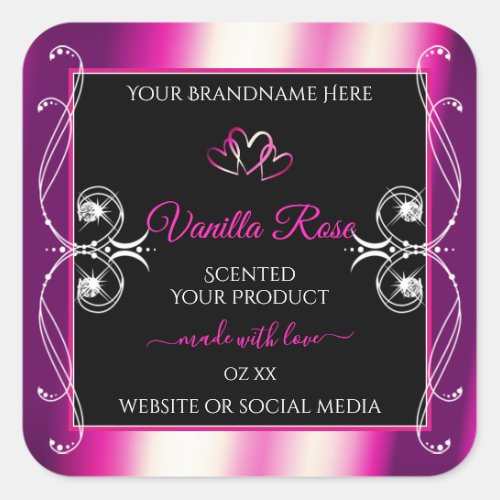 Pink Purple Shimmery Product Labels Diamonds Black
