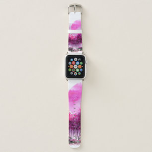 pink, purple silhouette of trees against the backg apple watch band