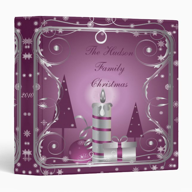 Pink Purple Silver Christmas Photo Album Binder (Front/Spine)