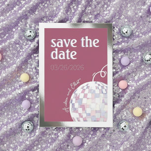 Pink, Purple & Silver Disco Wedding Save the Date Foil Invitation