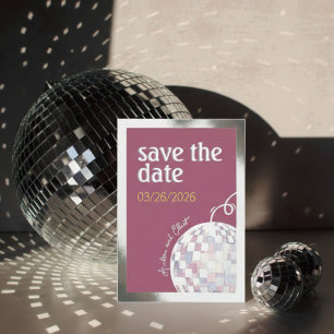 Pink, Purple & Silver Disco Wedding Save the Date Foil Invitation
