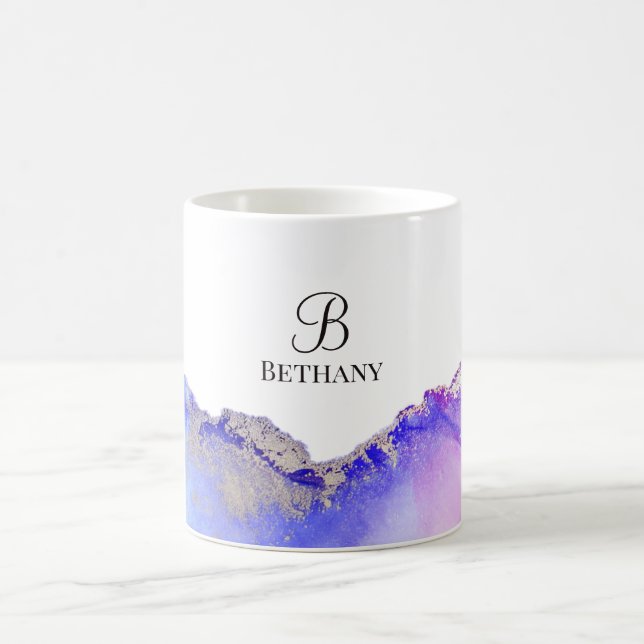 Pink Purple Silver Monogram Coffee Mug (Center)
