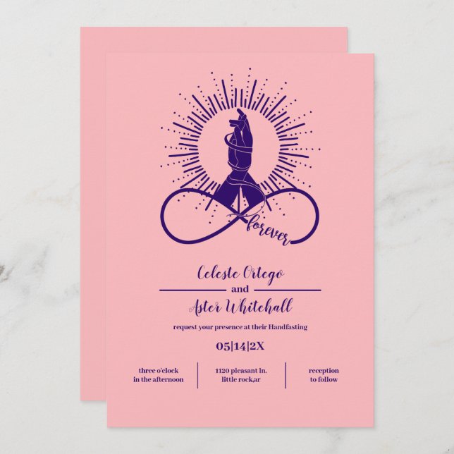 Pink & Purple Simple Forever Hands Handfasting Invitation (Front/Back)