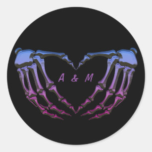 Pink Purple Skeleton Gothic Hands Love Heart Shape Classic Round Sticker