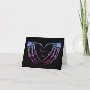 Pink Purple Skeleton Gothic Hands Love Heart Shape Letterpress Thank You Card