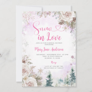 Pink Purple Snowflake Snow in Love Bridal Shower Invitation