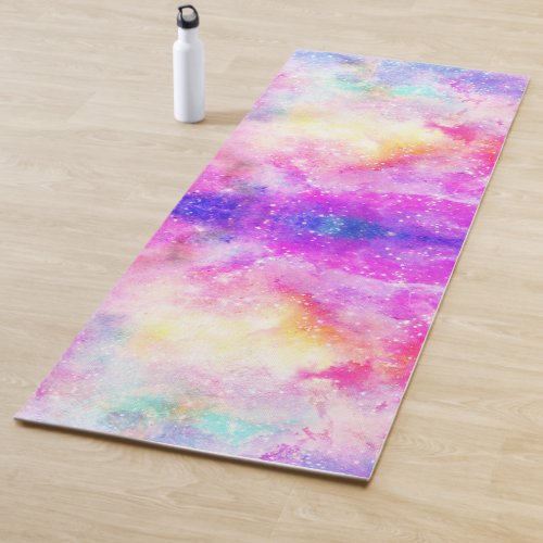 Pink purple space hand painted watercolor nebula yoga mat