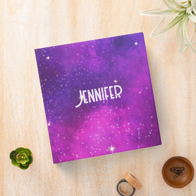 Pink & Purple Space & Stars Faux Galaxy 3 Ring Binder (In Situ)