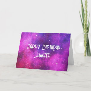 Pink & Purple Space & Stars Faux Galaxy Birthday Card