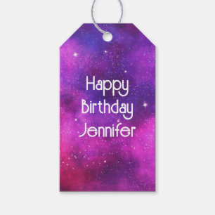 Pink & Purple Space & Stars Faux Galaxy Birthday Gift Tags