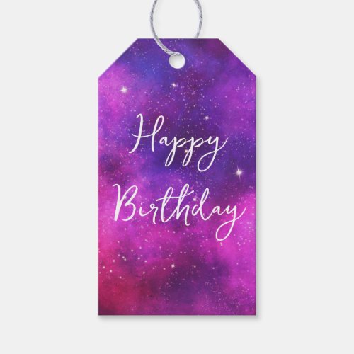 Pink  Purple Space  Stars Faux Galaxy Birthday Gift Tags