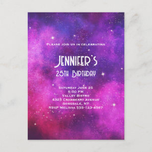 Pink & Purple Space & Stars Faux Galaxy Birthday Invitation Postcard