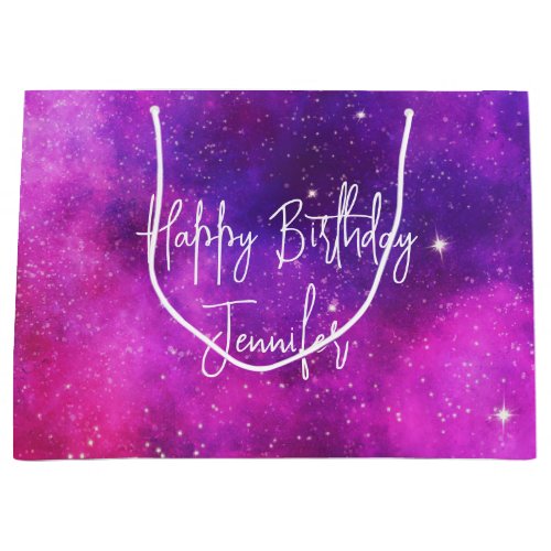 Pink  Purple Space  Stars Faux Galaxy Birthday Large Gift Bag