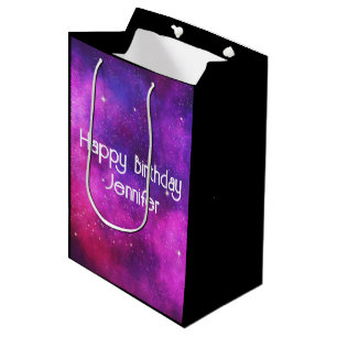 Pink & Purple Space & Stars Faux Galaxy Birthday Medium Gift Bag