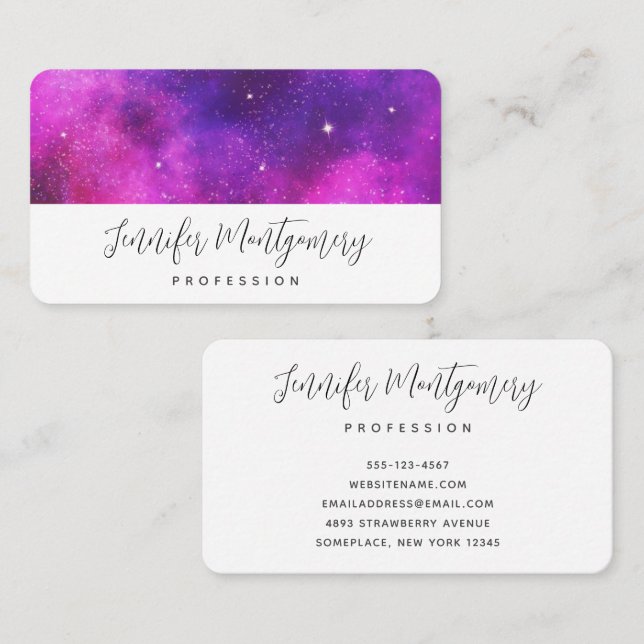 Pink & Purple Space & Stars Faux Galaxy Business Card (Front/Back)