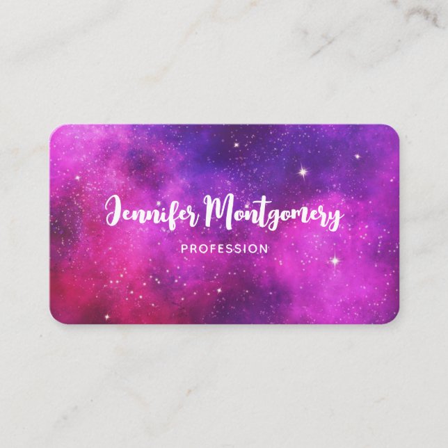 Pink & Purple Space & Stars Faux Galaxy Business Card (Front)