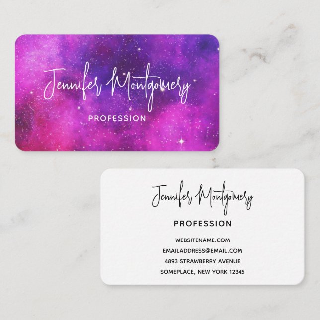 Pink & Purple Space & Stars Faux Galaxy Business Card (Front/Back)