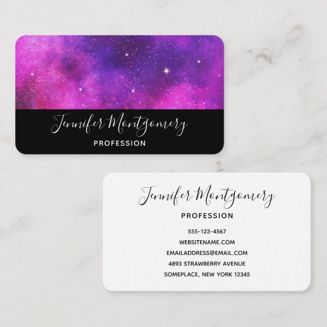 Pink & Purple Space & Stars Faux Galaxy Business Card (Front/Back)