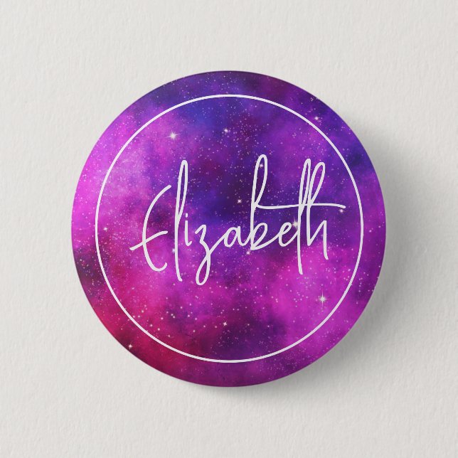 Pink & Purple Space & Stars Faux Galaxy Button (Front)