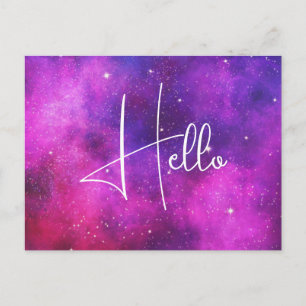 Pink & Purple Space & Stars Faux Galaxy Hello Postcard