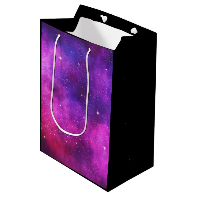 Pink & Purple Space & Stars Faux Galaxy Medium Gift Bag (Front Angled)