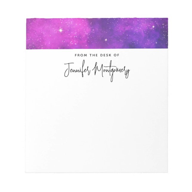 Pink & Purple Space & Stars Faux Galaxy Notepad (Front)