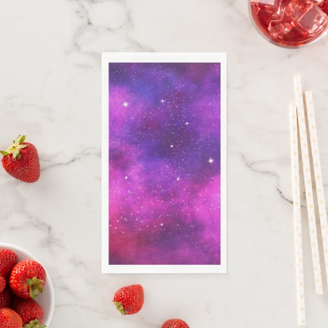 Pink & Purple Space & Stars Faux Galaxy Paper Guest Towels (Insitu)