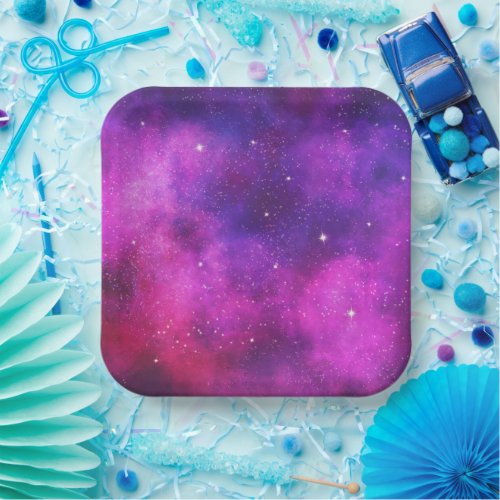 Pink  Purple Space  Stars Faux Galaxy Paper Plates