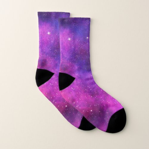 Pink  Purple Space  Stars Faux Galaxy Socks