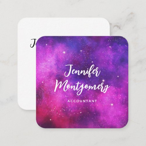 Pink  Purple Space  Stars Faux Galaxy Square Business Card