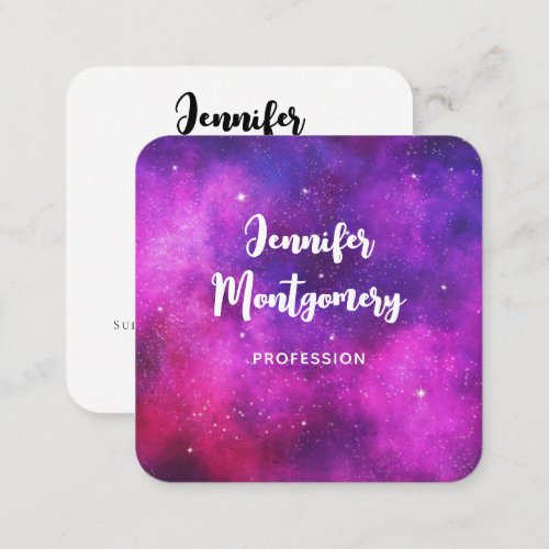 Pink  Purple Space  Stars Faux Galaxy Square Square Business Card