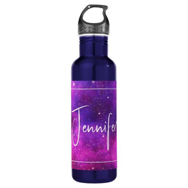 Pink & Purple Space & Stars Faux Galaxy Stainless Steel Water Bottle (Front)