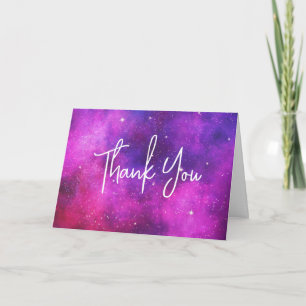 Pink & Purple Space & Stars Faux Galaxy Thank You Card