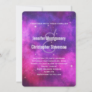 Pink & Purple Space & Stars Faux Galaxy Wedding Invitation