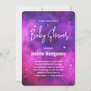 Pink & Purple Space & Stars Galaxy Baby Shower Invitation