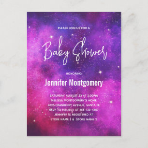 Pink & Purple Space & Stars Galaxy Baby Shower Invitation Postcard