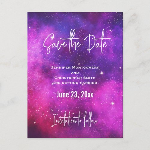 Pink  Purple Space  Stars Galaxy Save the Date Invitation Postcard