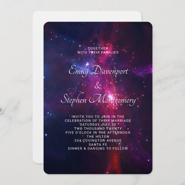 Pink & Purple Space Theme Wedding invite (Front/Back)