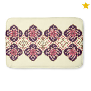 Pink Purple Spanish Tile Flower Pattern Bath Mat