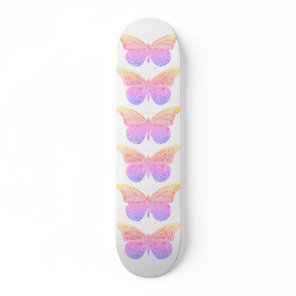Pink Purple Sparkle Butterflies Skateboard