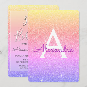 Pink Purple Sparkle Glitter 30th Birthday Party Invitation