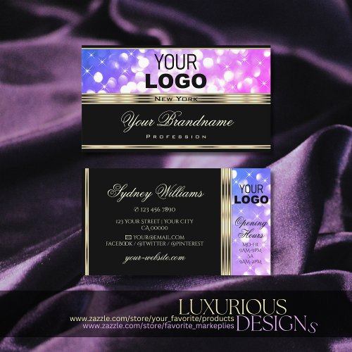 Pink Purple Sparkle Glitter add Logo Black Gold Business Card