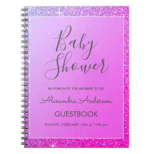 Pink Purple Sparkle Glitter Baby Shower Guestbook Notebook